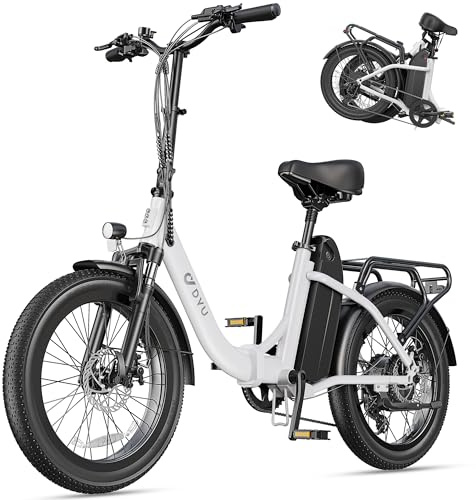 DYU C9 Vélo Électrique，20 Velo Electrique Homme avec 48V 15.6Ah Batterie,748.8WH, Moteur 250W, Ebike Autonomie Jusqu’à 80-150KM，7 Vitesses, Velo Pliant Adulte,VTT Electrique Adulte Femme,Blanc