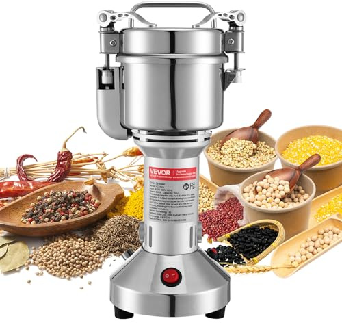 VEVOR Electric Grain Mill Grinder, 150g Commercial Spice Grinders, High Speed 850W Stainless Steel Pulverizer Powder Machine, for Dry Grains, Spices, Cereals, Coffee, Corn & Pepper, Straight Type