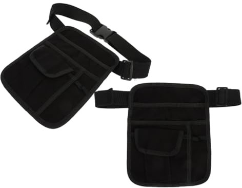 GATHINESS 2pcs Adjustable Black Canvas Waiter Waist Apron Bag with Multipocket Layout, Lightweight and Easy to Clean, for Cafes and Bars, Server Money Pouch and Tool Holder