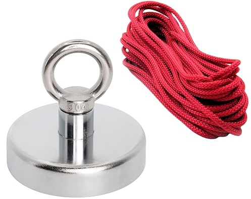 Magnet Expert 80 mm diameter x 70 mm hög ferritåterställningsmagnet med M10 öglebult och 10 meter rep – 60 kg drag