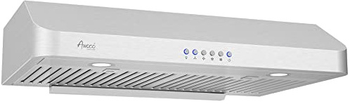 Awoco RH-C06-30 Classic 6 High Stainless Steel Under Cabinet 4 Speeds 900CFM Range Hood with 2 LED Lights, 3 Vents Included (30W)