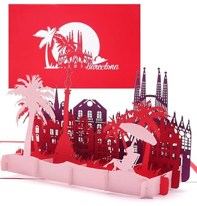 Biglietto di auguri Barcellona – Biglietto pop-up 3D con skyline & Sagrada Familia – mappa della città come souvenir, invito e buono di viaggio per la Spagna, vacanze e City Trip Barcellona