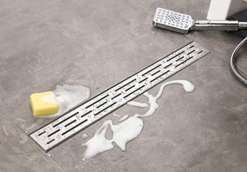 Elbe Canaletta scarico per doccia con griglia a feritoia Canalina doccia in acciaio inox Piletta Drenaggio con flangia perimetrale 70 cm RN-K070A