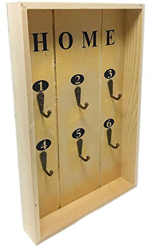 Vetrineinrete® Cassetta portachiavi da parete 6 ganci in legno per decoupage appendichiavi porta chiavi bacheca da decorare 07077 M11