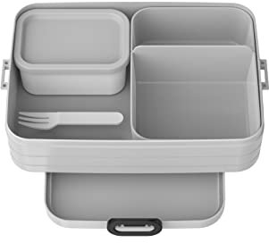 Mepal Brotdose Large 1500 ml | Bento Lunchbox mit Fächern & Gabel | für 4 Sandwiches oder 8 Brotscheiben | mikrowellengeeignet (ohne Deckel) | BPA-frei | Cool Grey