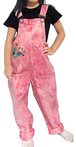 Peacolate 5-16Years Girls Pink Embroidered Denim Overalls Denim Jumpsuits & Rompers Big Girls Pants(Pink,5-6Years)