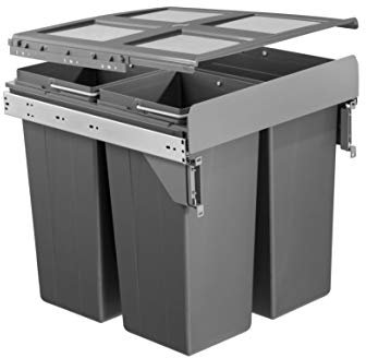 Handle & Home Dark Grey 68 Litre Capacity Bin for 500mm Cabinet | Door Fixed | Soft Close | Under Counter Bin (34L + 2x17L) | Anthracite