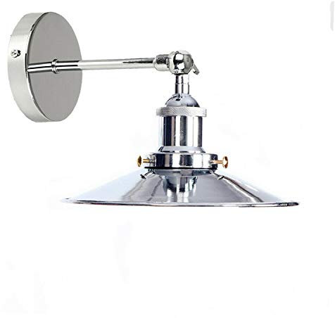 Lampada da parete vintage Edison, lampada da lettura in metallo solido con braccio oscillante 180, lampada moderna a isola con paralume piatto per soggiorno, cucina, comodino (Chrome finish)