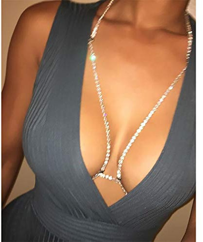 IYOU Funkelnd Kristall Körper Kette Silber Strass Bling BH Kette Sexy Bikini Nachtclub , Zubehör zum Frauen und Mädchen