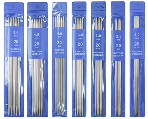 SyiXute 35PCS Aiguilles à Tricoter,20cm de long Métal Ensemble d'aiguilles droites,7 Tailles 2,0mm à 5,0mm inoxydable Aiguilles à Tricoter à Double Pointe pour Chapeau Chaussette Projet De Tissage