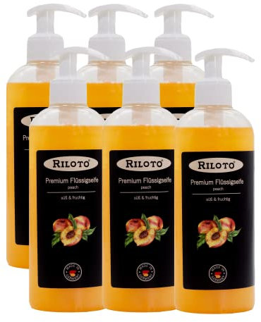 Lorito Premium Flüssigseife Pfirsich 6 x 500 ml Vegan ohne Mikroplastik - Pflegende & feuchtigkeitsspendende Handseife flüssig, Seife für empfindliche Haut