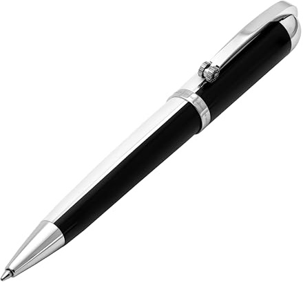Xezo Stylo bille Visionary en laiton et aluminium, pointe moyenne. Laqué à la main en noir et blanc. Édition limitée de 500. Motif couleur classique art déco, style rétrofuturiste