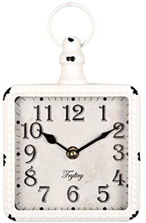 TRYLTRY Retro Rectangle Small Wall Clock, Battery Operated Silent White Vintage Decor Wall Clocks, Antique Old Design Style, for Farmhouse,Kitchen,Bedroom,Bathroom White Rectangle