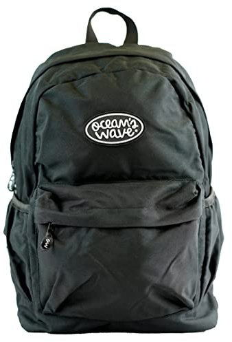 OCEAN'S WAVE - Mochila Ligera Acolchada con 4 Compartimentos - Mochila Escolar de Poliéster Resistente al Agua - Medidas 33 x 19 x 45 cm - 30 Litros - Mochila Unisex - Diseño Negra