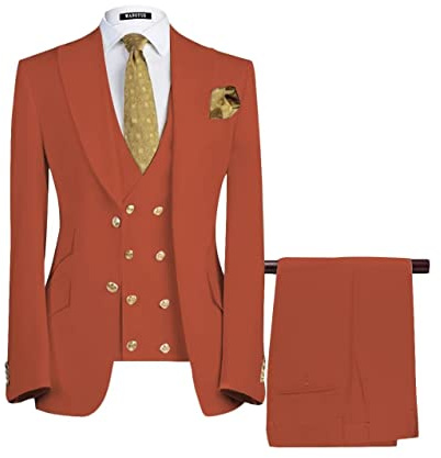HUUTOE Costume 3 pièces à double boutonnage pour homme - Coupe ajustée - Costume formel pour bal de promo, mariage, Z rouille., Taille S