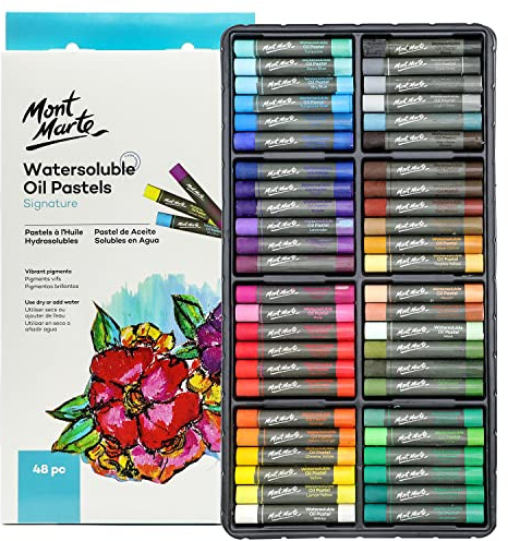 MONT MARTE Lot de 48 pastels à l'huile solubles dans une boîte en étain Signature - 48 couleurs assorties - Excellent mélange et superposition - Livré dans un étui de rangement - Idéal pour l'art,
