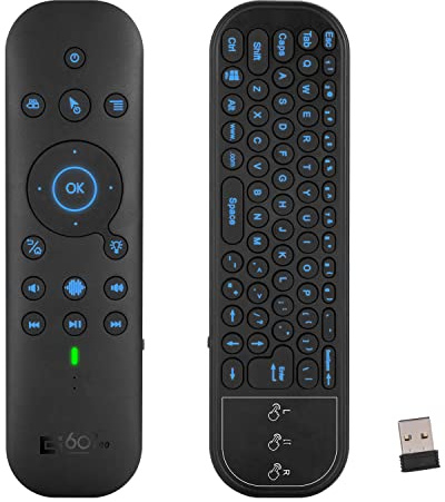 Bluetooth Voice Remote with Keyboard, Air Mouse, Backlit, Rechargeable, 2.4G WiFi/BT5.0 Dual Mode, IR Learning - Compatible with Nvidia Shield, PC, Projector, Android TV Box, HTPC(G60S Pro)