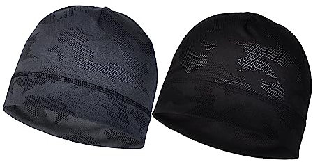 Pozzobon Sommer Leichte Schnelltrocknend Unterziehmütze Fahrradmütze, Fahrrad Helm Mütze, Kopfbedeckung Radmütze Sportmütze Laufmütze Helmmütze für Herren/Damen Unisex N084 (Schwarz + Dunkel Grau)