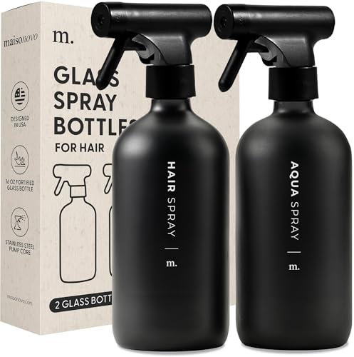 MaisoNovo Sprühflasche Haare - Sprühflasche Glas - Sprühflaschen zum befüllen - 500 ml Schwarz x 2 mit 16 Etiketten