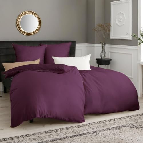 Soifox Bettwäsche 155x220 4teilig Lila - 2 Bettbezüge 155x220 + 2 Kissenbezüge 80x80 Weich und Bügelfrei Mikrofaser mit Reißverschluss (4 TLG. 155 x 220 cm, Lila)