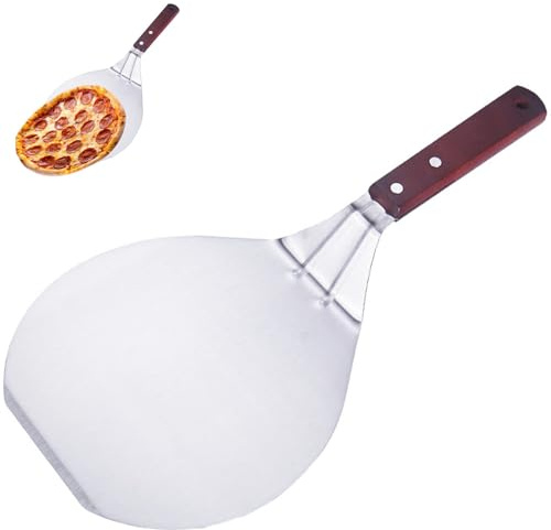 IVEOPPE Pelle a pizza - 16,5 cm pelle pizza en acier inoxydable avec poignée en bois, pour pizzas faites maison, pain, tarte flambée, accessoires de pizza