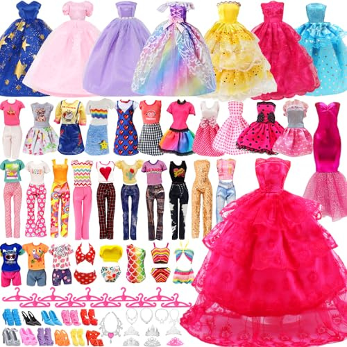 78 pcs Vêtements et Accessoires de Poupée pour Poupée 11,5 , Inclure Robes de Soirée, Hauts et Pantalons, Jupes Quotidiennes, Maillots de Bain, Chaussures, Colliers, Couronnes, Cadeaux Fille