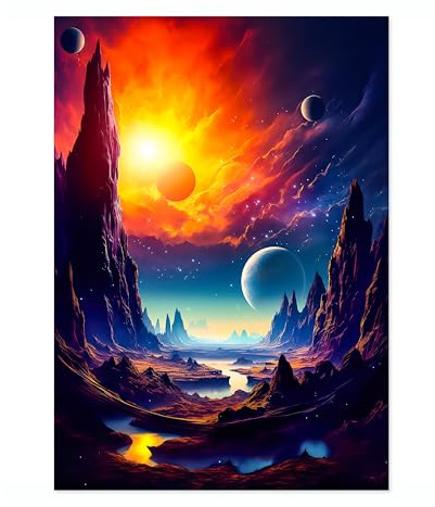Space Canyon Space Poster, Colourful Abstract Astronomy Wall Art Home Decor, Astronaut Planets Print, Archival Matte, A2 (Print Only) - 59.4x42cm
