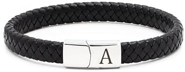 TOLOWOBK Lederarmband Herren Armband mit Buchstaben Gravur A-Z Buchstabe Armband Männer Schwarz Geflochten Leder Armbänder mit Magnetverschluss Weihnachtsgeschenke Geburtstag Geschenke für Männer