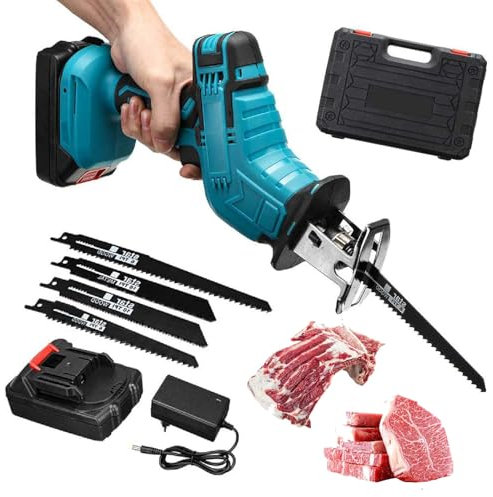 JMbpkduHs Sega Elettrica per Ossa, Seghe Alternative per Carne Senza Fili, Potente Kit Sega Manuale, Luce LED + Scatola Portaoggetti, Motore Brushless, per Taglio di Legno E Metallo,36v