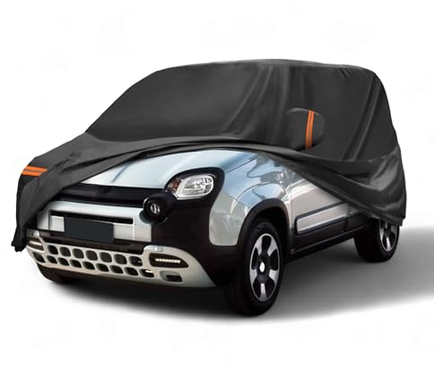 A ABSOPRO Copertura Auto per Fiat Panda 2012-2024 PEVA Spunlace Cotone Esterno Copertura Auto Completa Tutte Impermeabile Antivento Sole Pioggia Neve Protezione Zipper Porta Passeggero Nero
