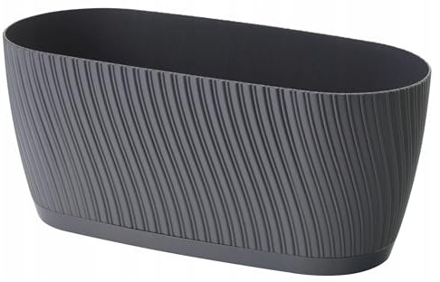 Trough Plant Pot Long Plastic Box Planter Succulent Garden Window Herb Flower Oval Textured Flowerpot (Anthracite)