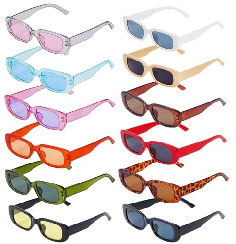 Gkhlg Lot de 12 lunettes de soleil carrées élégantes en matériau de qualité, style années 90, pour homme et femme, lunettes de soleil colorées pour fêtes, plage, voyages, festivals, multicolore