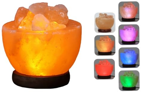 7 cambios de color actualizan mini USB LED lámparas de sal de ahorro de energía lámparas de piedra de cristal ámbar naturales, lámparas de mesa de sal rosa con base de madera, adecuadas