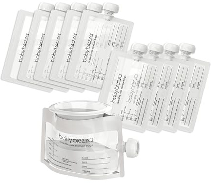 Baby Brezza Reusable Breastmilk Storage Bags, 10 Pack, Includes Filling Funnel