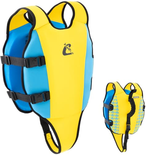 Cressi Little Turtle Neoprene Kids Swim Vest - Double Handles & Buoyancy Aid - Ultra-Soft Neoprene Comfort & Toddler Swim Vest - High-Vis Colours Kids Life Jackets - Yellow/Azure - S: 2/3 Years