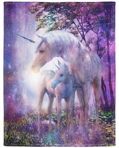 YISUMEI 150x200 cm Blanket Comfort Warmth Soft Cozy Easy Care Machine Wash Fantasy Forest Unicorn Purple,Violet
