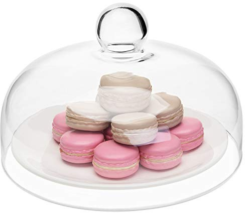 MyGift 8.7 Inch Round Glass Cake Dome Cover, Pastry Display Cloche with Knob Handle, Cake Stand Lid