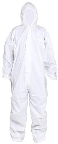 SYINE Pack of 5 Large Disposable Protective Coverall with Hood, Elastic Cuff for Spray Painting Cleaning Work,Breathable & Durable