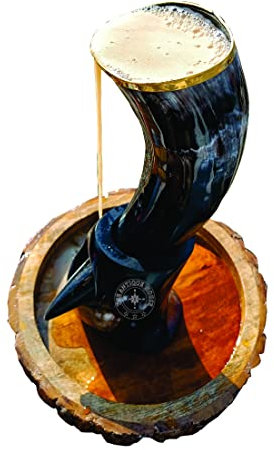 100% Natural Black Viking Drinking Horn Mug Cup with Stand for Beer Wine Mead