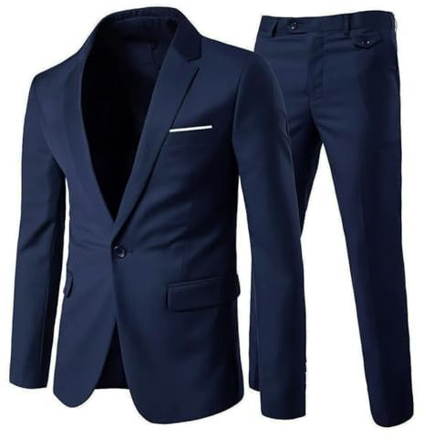 Allthemen Herrenanzug 2 Teilig Slim Fit Anzüge Business Hochzeitanzug für Männer Dunkelblau M