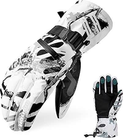 HOIHOO Ski Gloves, Waterproof Snow Gloves -30℉ Winter Gloves for Cold Weather Touchscreen Snowboard Glove Warm for Men Women (White, Medium)