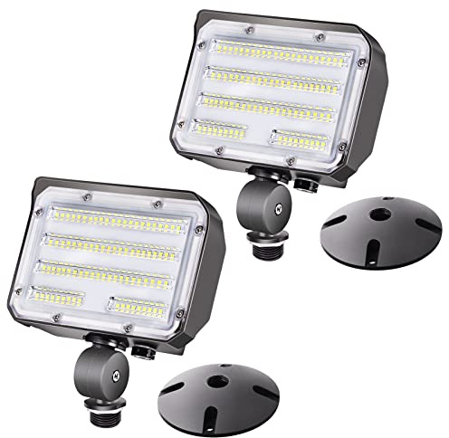 SZGMJIA 60W LED Knuckle Mount Flood Light, Outdoor Security Floodlights Fixture with Base, Dusk-to-Dawn Photocell Daylight AC100-277V 7,800lm(300W Equivalent) IP65 Waterproof for Entrance Yard(2Pack)