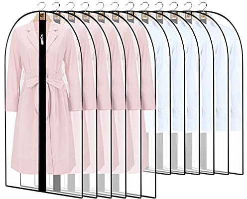 12 Piezas Fundas de Ropa, 24x39,24x47IN Bolsa de Ropa A Prueba de Polvo, Impermeables y con Humedad, Funda Abrigo Ropa Trajes Lavable y Diseño de Cremallera para Vestidos de Fiesta, Trajes, Abrigos