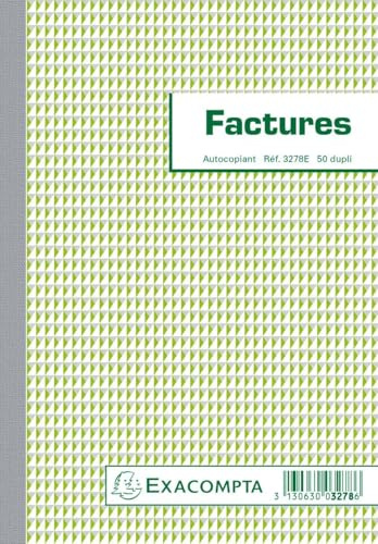 Exacompta - Réf- 3278E - Paquet de 10 manifolds FACTURES - avec mention TVA - 50 feuillets numérotés et autocopiants - duplicatas (1 original plus 1 copie) - format 210 x 148 mm - fabriqué en France