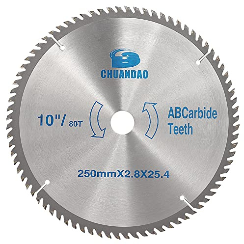 SI FANG 10 inch TCT Circular Wood Mitre Saw Blade, 250mm x 2.8mm x 25.4mm Bore x 80T Carbide Tipped Table Saw Blades Cutting Disc for Softwood, Hardwood, Chipboard, MDF, Plastic, Plywood, Bamboo