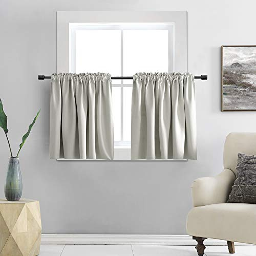 DONREN 36 Inch Length Curtain Tiers for Loft - Light Gray Blackout Short Length Curtains for Bathroom(52 Inches Wide,2 Panels)