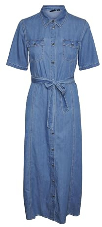 VERO MODA Dam jeansklänning VMVIO lång klänning, Mellanblå denim, XS