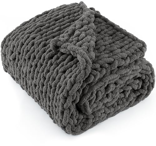 LONG CREATE Manta de Punto Grueso de 50 x 60 Pulgadas, 100% Hecha a Mano con Hilo de felpilla Suave, Manta de Punto Trenzado de 4.4 Libras de Grosor, Manta de Ganchillo con Nudo de Cuerda Grande para