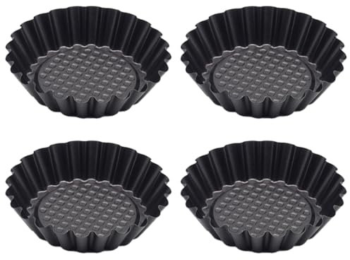 XPEX 4 Pezzi Stampo Crostata Fondo,teglia per crostata,stampo per crostata,Stampi per Crostatine Acciaio al Carbonio, Antiaderenti Forme Per la Cottura di Dolci