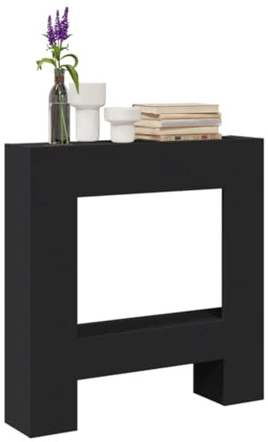 Homgoday Cornice per Camino Nera 81x18x82 cm in Truciolato, Cornice Camino, Camino da Pavimento con Cornice e Bruciatore, Accessori Camino, Cornice Legno